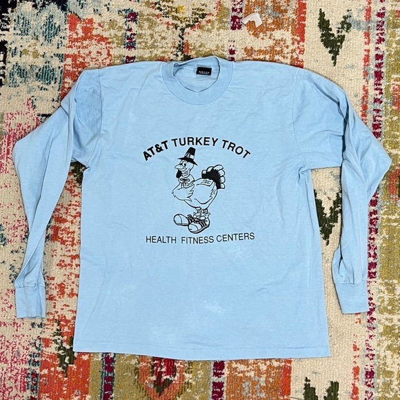 Vintage AT&T Turkey Trot Blue 1980s Screen Stars Graphic Tee Tshirt - Picture 1 of 4